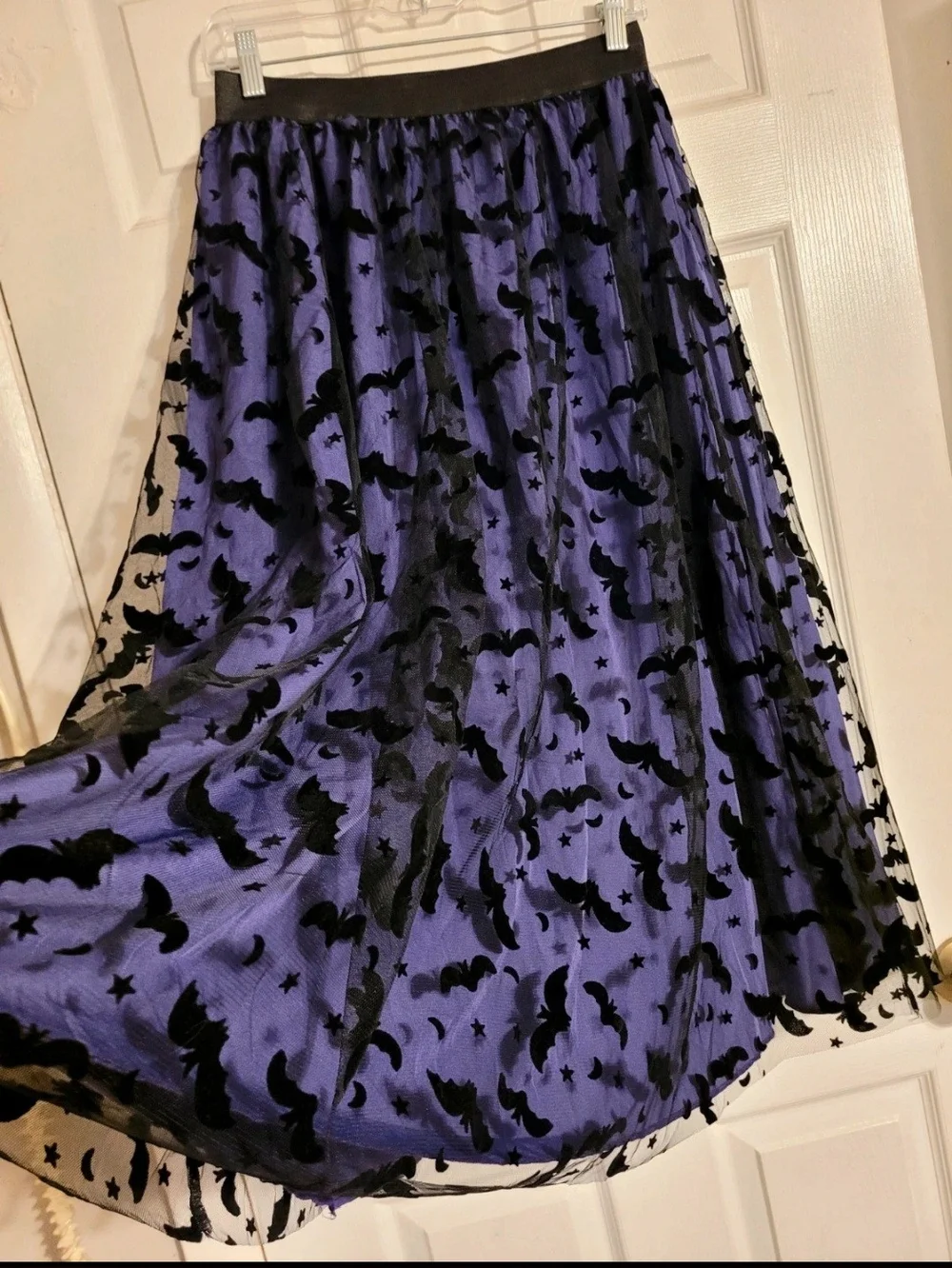 Women's Purple Maxi Skirt with Black Bat Pattern